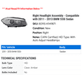 thumbnail image 2 of Right Headlight Assembly - Compatible with 2011 - 2013 BMW 550i Sedan 2012, 2 of 2