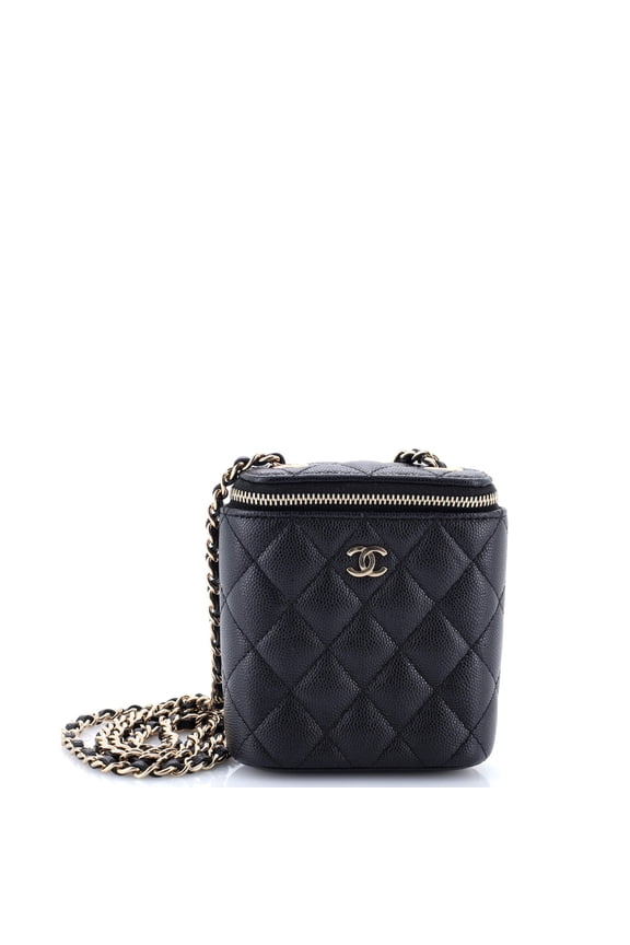 Pre-Owned Vertical Classic Vanity Case with Chain Quilted Caviar Mini By Rebag