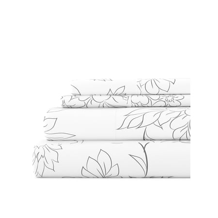 Ultra Soft & Breathable Wrinkle Free Bed Sheets Set - Gray Farmhouse Vine Printed for Queen Size Bedding by Comfort Canopy