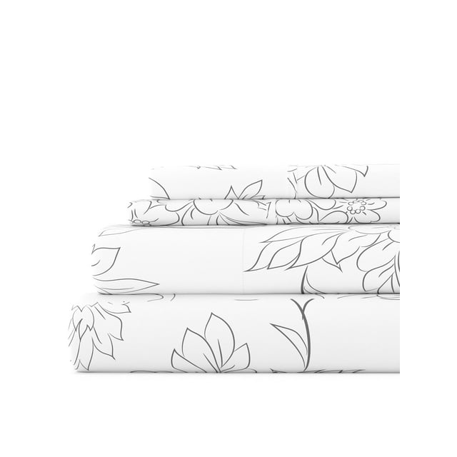 Juego de Sábanas Antiarrugas Ultrasuaves y Transpirables, Estampado de Vine de Granja Gris para Ropa de Cama Tamaño King de Comfort Canopy