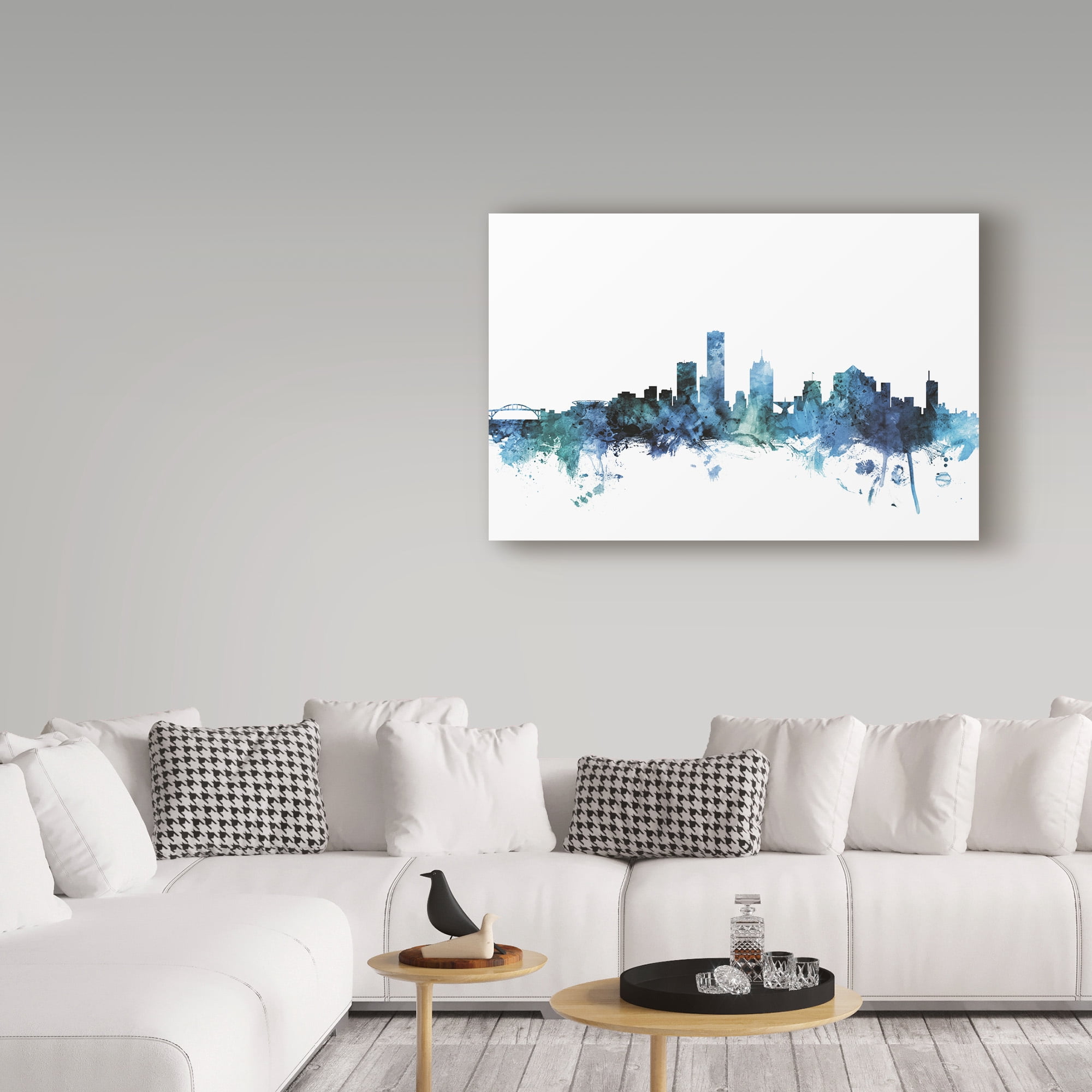 Trademark Fine Art 'Milwaukee Wisconsin Blue Teal Skyline' Canvas Art by Michael Tompsett