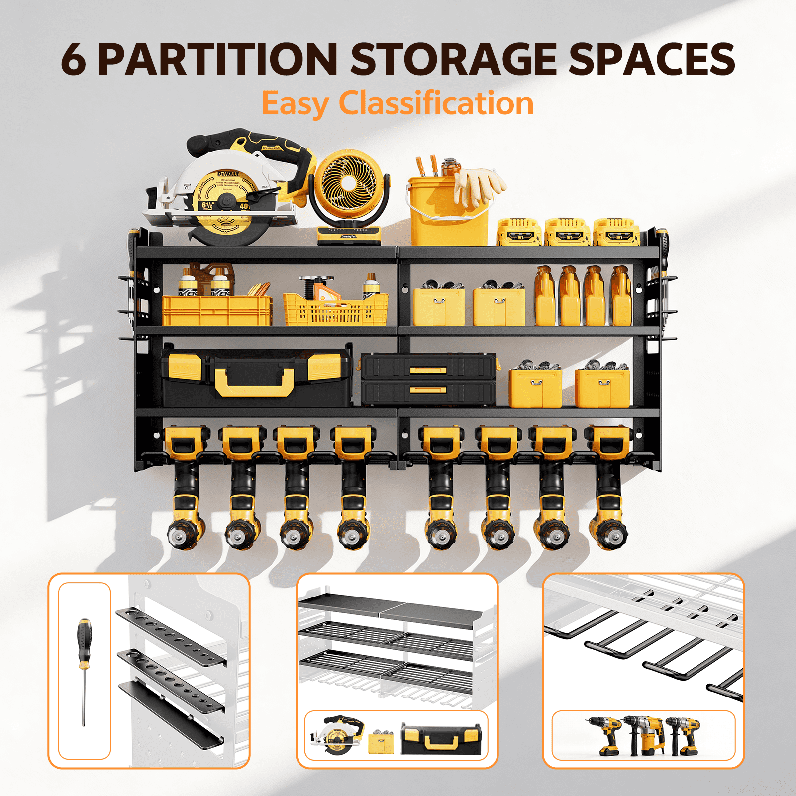 Power Tool Organizer, UNTIMATY 4-Tier Heavy Duty Drill Holder Wall Mount with 2 Side Pegboards, Garage Storage Tool Rack, 350Lbs Load Capacity
