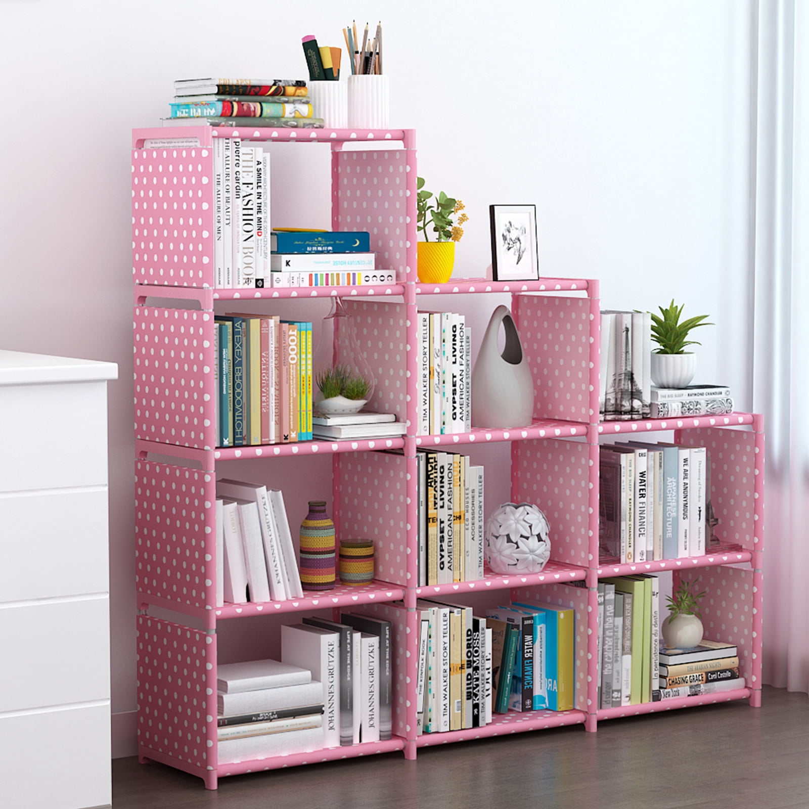 9 Cube Storage Shelf Organizer DIY Bookcase Closet Cabinet for Office Home Bedroom, Pink