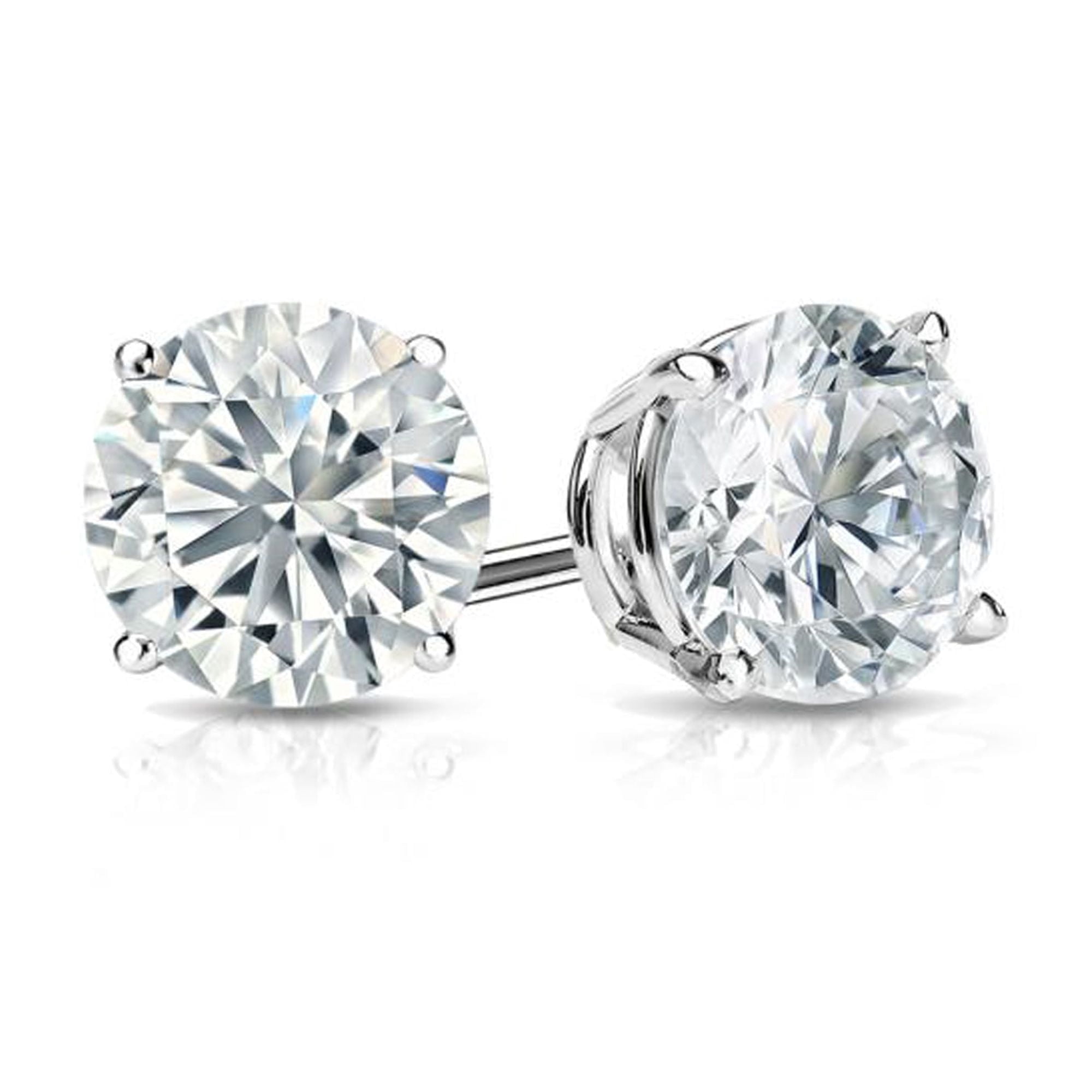 14k White Gold 1/4 Carat Created Diamond Round Stud Earrings (H-I,I1-I2) Plated by Paris Jewelry