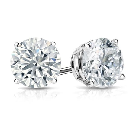 14k White Gold 1/4 Carat Created Diamond Round Stud Earrings (G/H,I2-I3) Plated by Paris Jewelry