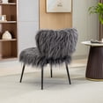 thumbnail image 3 of 25.2'' W Accent Chair With Ottoman, Fur Plush Upholstered Chair with Metal Legs, Comfy Mid Century Modern Chair for Living Room Bedroom, Gray, 3 of 7