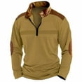 thumbnail image 2 of Fall Sweatshirts for Men Zip up Khaki Warm Pullover Long Sleeve Casual Solid Color Jacquard Half Zipper Plus Size Hoodless M, 2 of 7