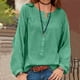 thumbnail image 3 of Blusa de manga larga informal con botones de tubo abierto de color sólido con cuello redondo para mujer Fridja  hkj884, 3 of 5