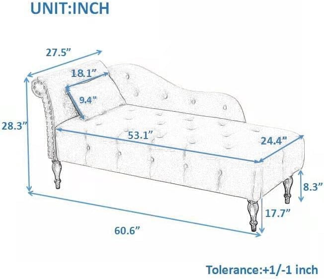 Miniyam Velvet Chaise Lounge, Tufted Accent Chaise Chair with Pillow for Living Room Bedroom, White
