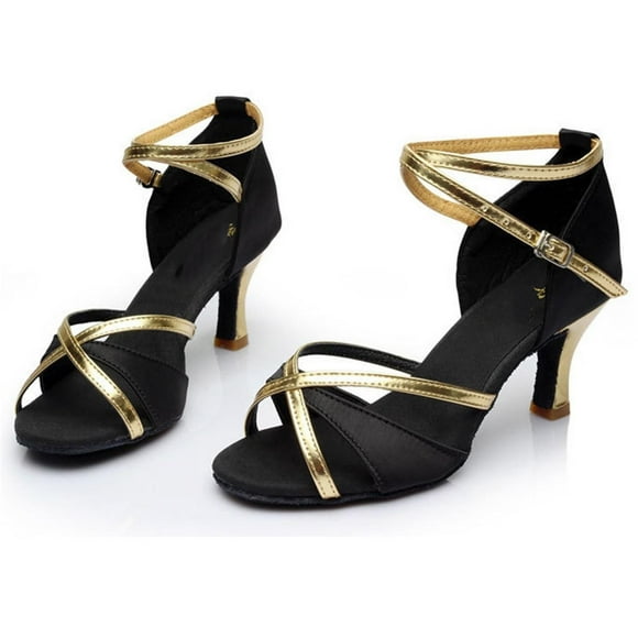 DPTALR Girl Latin Dance Shoes Med-Heels Satin Shoes Party Tango Dance Shoes