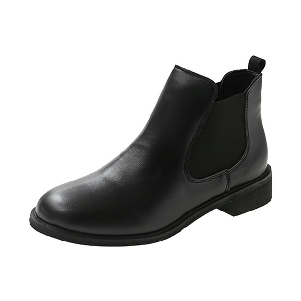 NECHOLOGY Botas Mujer Adulto Femenino Zapatos Botines mujer mujer cuero artificial Color sólido otoño suela gruesa tacones cuadrados Slip On Botines cortos zapatos de punta redonda (Black, 6.5)