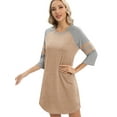 thumbnail image 4 of EFINNY Women's 3/4 Sleeve Nightgowns Contrast Color Nightdress Round Neck Nightshirt Comfy Cotton Sleepshirt S-3XL, 4 of 7