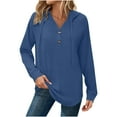 thumbnail image 2 of Women's Long Sleeve Hooded Sweatshirt Top with Button Front Casual Loose Fit Solid Color Soft Warm Fashion Essential for Daily Wear Travel Loungewear | CSEONE,Navy XL, 2 of 8