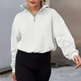 thumbnail image 2 of White Long Sleeve Shirts for Women Plus Size Tops Fashion Long Sleeve V Neck Solid Blouse Causal Pullover Zipper Tops, 2 of 5