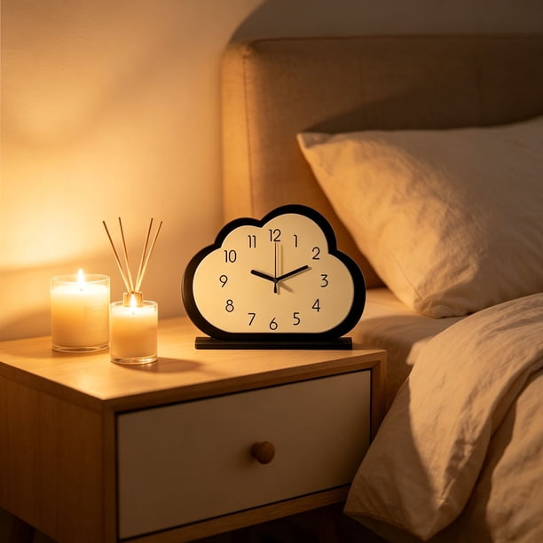 Cloud Shaped Wooden Desk Clock Silent Non Ticking Minimal Table Clock With Stand For Youth Bedroom Bedroom Office Home Decor