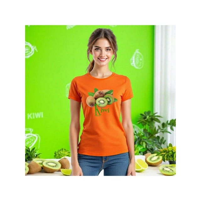 Playera Blusa De KIWI – Estilo Tropical que Te Llena de Vida Ropa Para Mujer Color Anaranjado Talla Chica Marca Emil SaEs