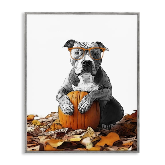 Stupell Industries Cottage Pit Bull Autumn Leaves Gray Framed Giclee Art, 11 x 14, by Annalisa Latella