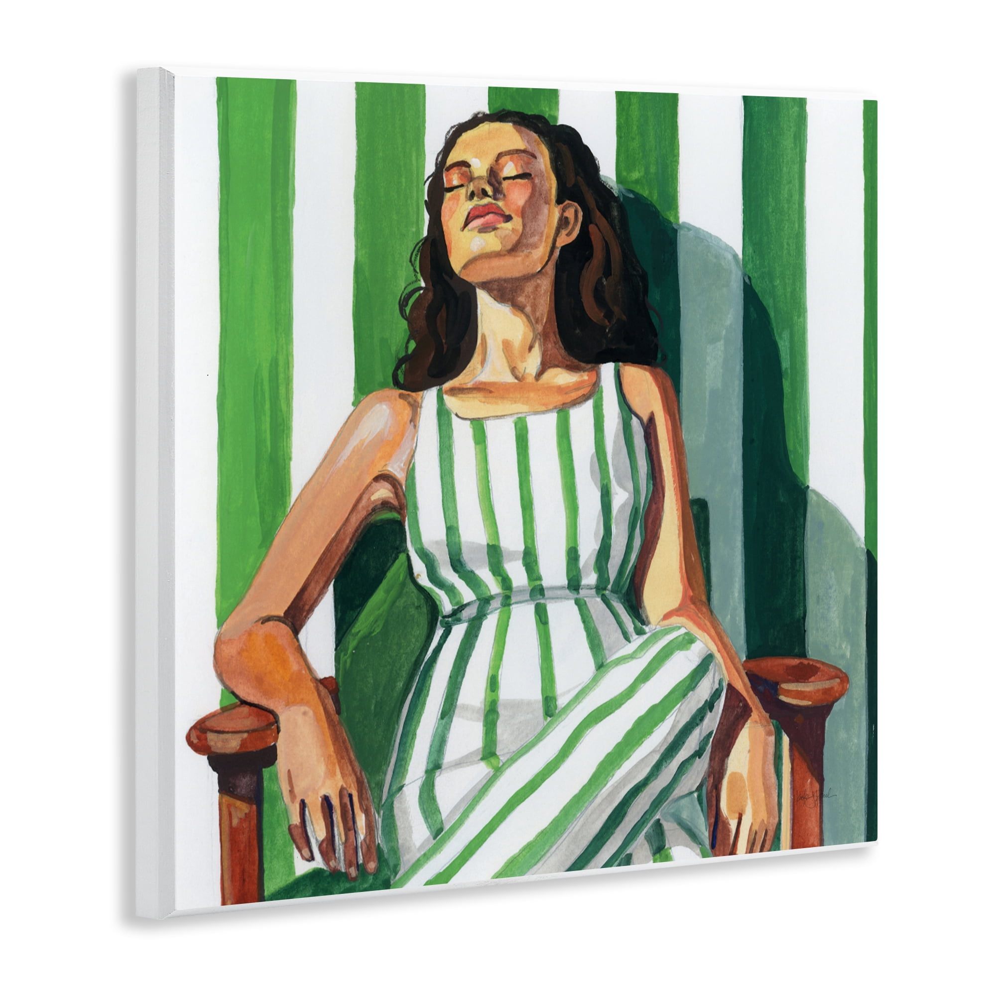 Stupell Industries Relaxing In A Striped Dress Wall Plaque Art, design by Kate Jarvik Birch