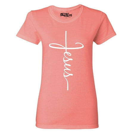 Shop4Ever Women's Jesus Cross Religious Graphic T-Shirt