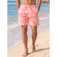 thumbnail image 4 of INSPIRE CHIC Men's Summer Tropical Leaf Print Lined Drawstring Swimming Beach Shorts L Pink, 4 of 5