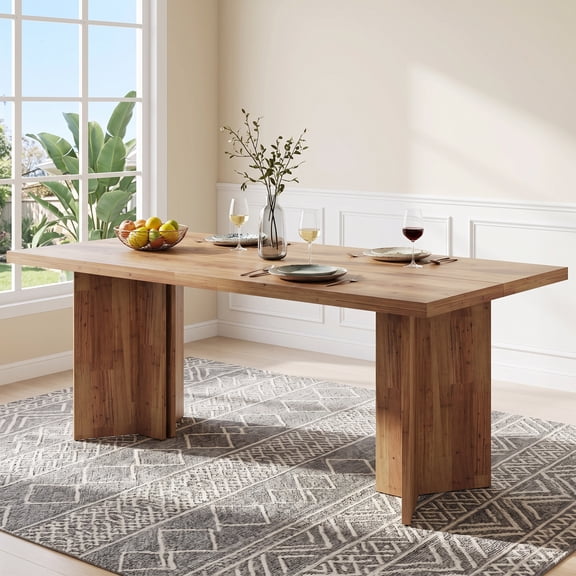 Fnova 63" Rectangular Modern Dining Table, Wooden Modern Kitchen Table for 6 People for Dining Room, Warm Brown (Chairs Not Included)