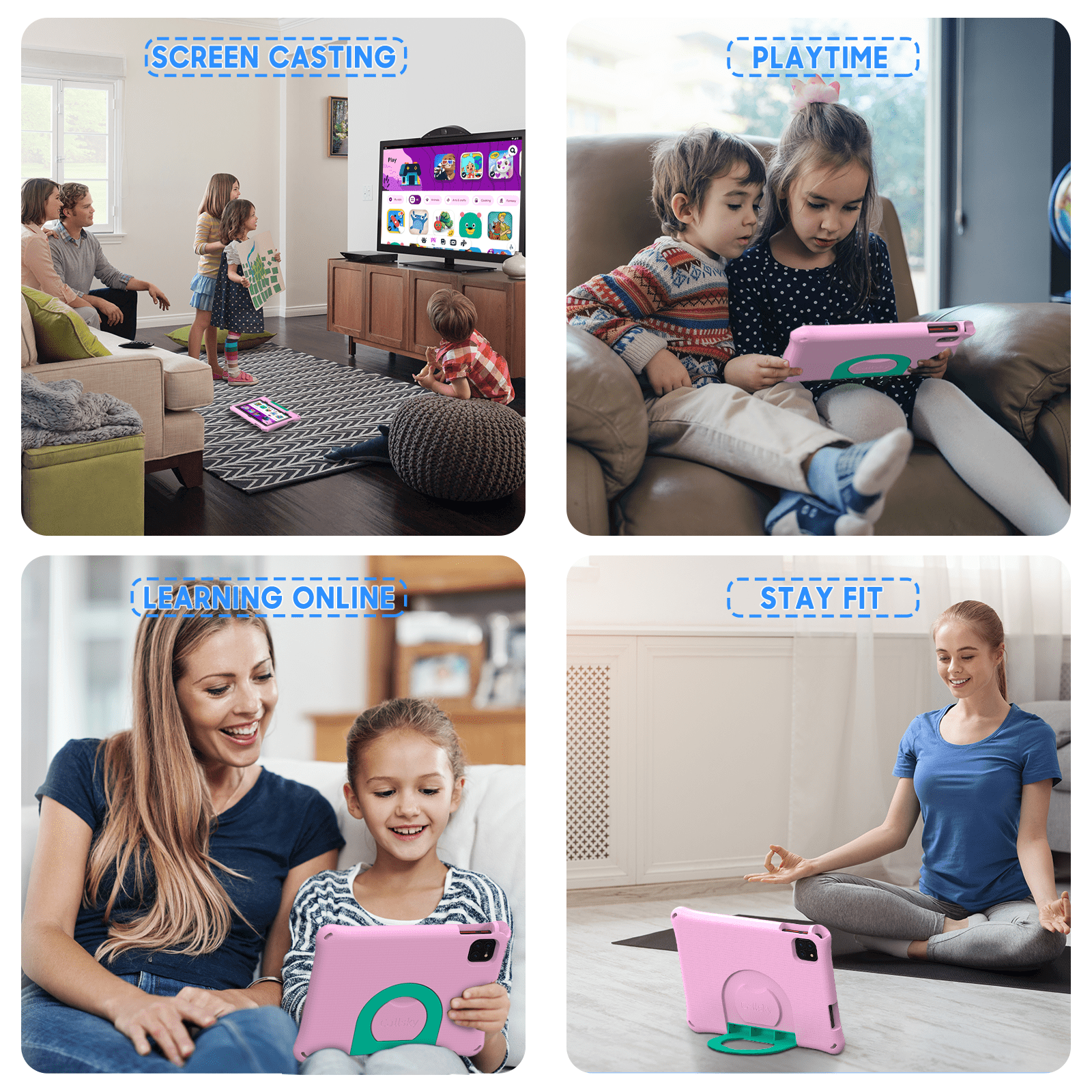 Callsky 10.1" Android 15 Kids Tablet, ABCmouse Authorized Learning App, HD Display, 8-Hour Battery, Parental Controls, Google Kids Space, Pink