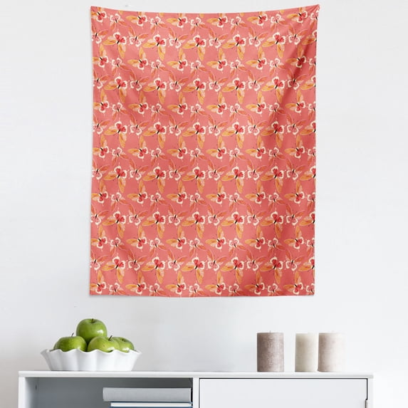 Moth Tapestry, Butterflies Beauty Wings Summer Insects Flying Freedom Meadow Pattern, Fabric Wall Hanging Decor for Bedroom Living Room Dorm, 5 Sizes, Coral Apricot and Cream, by Ambesonne