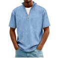 thumbnail image 2 of gbyLJF Men's Quarter Zip Up Pullover Lapel Neck Short Sleeve Sweater Solid Color Loose Fit Casual Corduroy Sweatshirt, 2 of 8