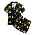 thumbnail image 5 of Caqnni Kids Unisex Pjs Set Girls Boys Silk Pajama Sets Satin Clasic Sleepwear Summer 2 Pieces Button Down Nighty Girls Halloween Pajamas Shorts Sets (6-7 Years,Black), 5 of 6