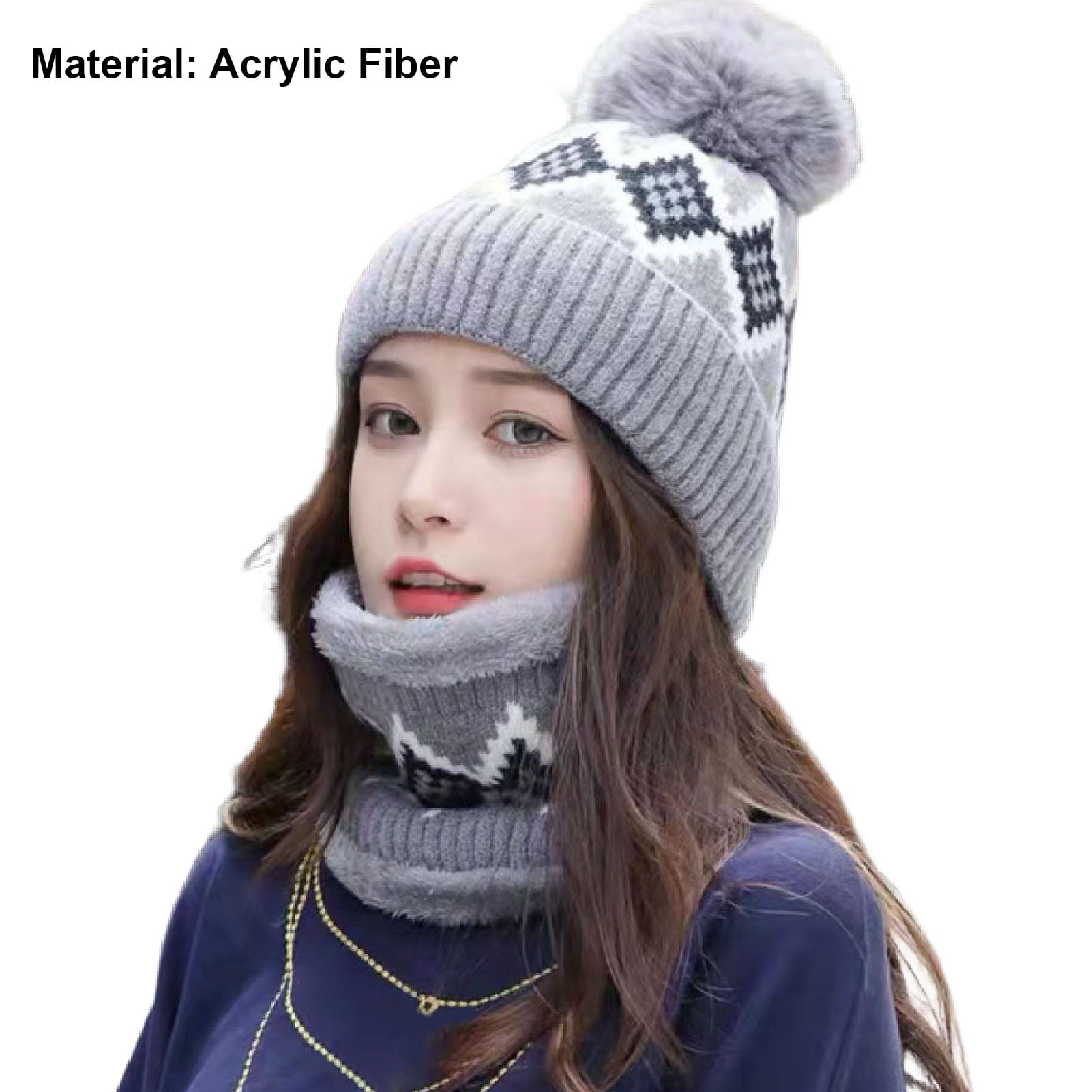 Women Winter Hat with Pompons Ball Knitted Hats Scarf Set
