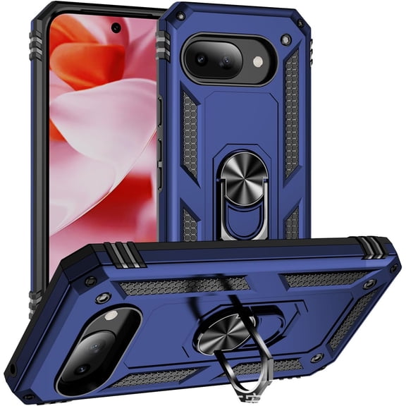REQO Case for Google Pixel 8A,Military Car Holder [Built-in Kickstand] Metal Ring Dual-Layer Heavy Duty TPU PC Shockproof Protection Phone Case for Google Pixel 8A 5G,6.1 Inch 2024