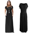 thumbnail image 2 of Robe Longue Manches Courtes Été Maxi Robe Unie Maxi Robe Couleur Femme, Noir, TG, 2 of 9