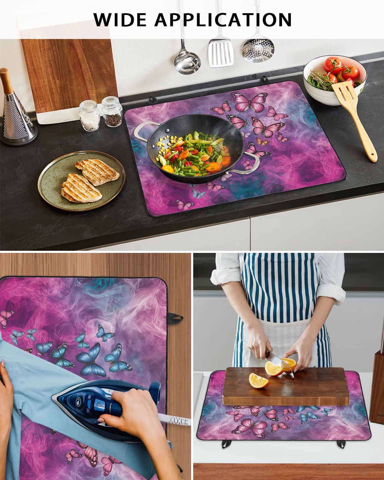 Large Induction Cooktop Protector Mat Butterfly Stove Top Covers for Electric Stove, Purple Blue Fantasy Dream Butterflies Abstract Decorative Stove Burner Cover Mats, Glass Top Stove Cover
