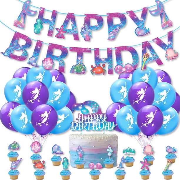 Kit de globos para fiesta de cumpleaños de sirenas, 39 unidades, látex y lámina