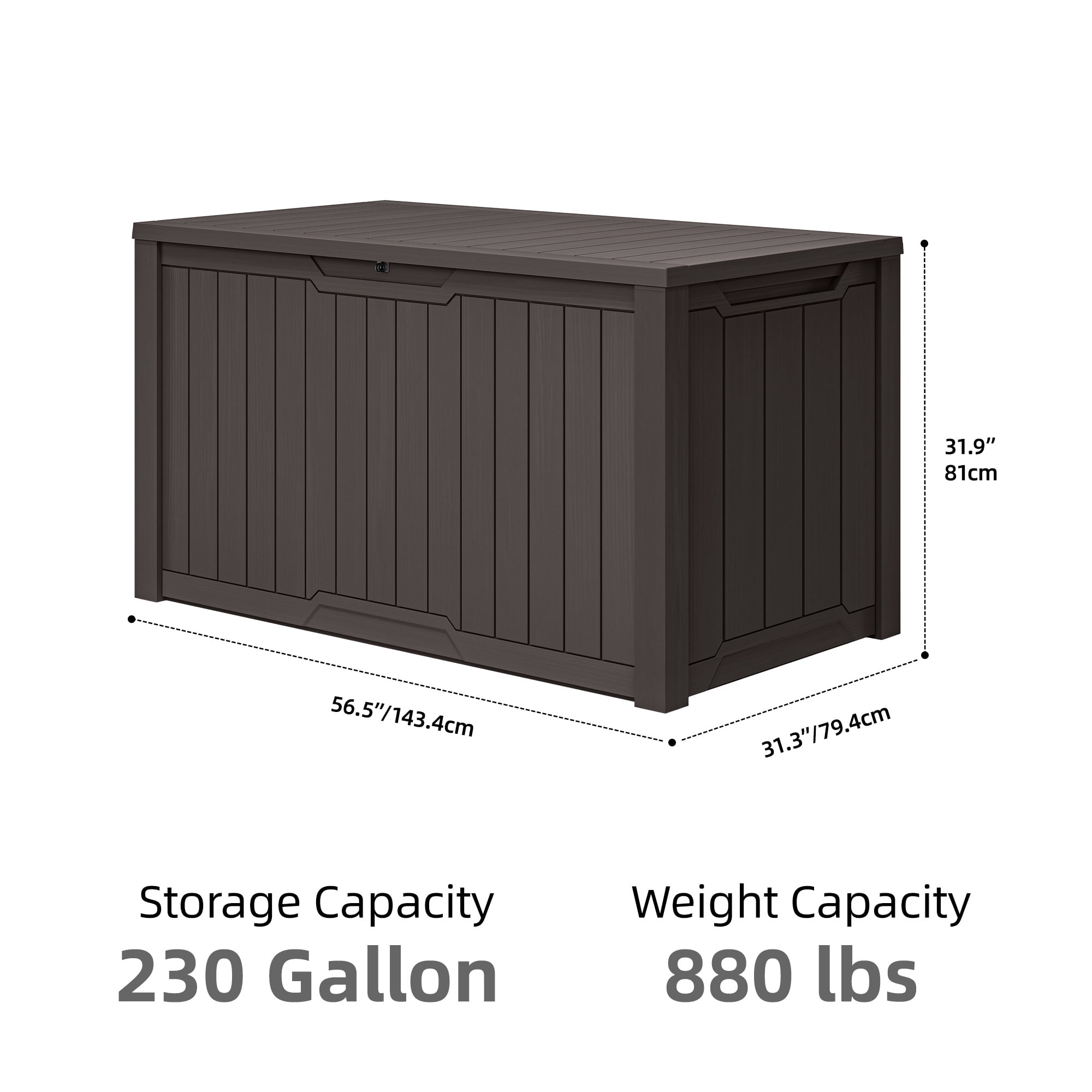 Uforic 240 Gallon XXL Large Weather Resistant Resin Deck Box, Lockable Outdoor Storage Box, Ideal for Patio Cushions, Garden Tools, Pool & Sports Equipment, Dark Brown