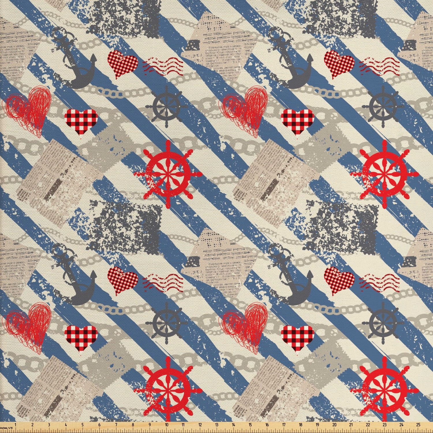 Nautical Print Fabric by the Yard Decorative Upholstery Fabric for