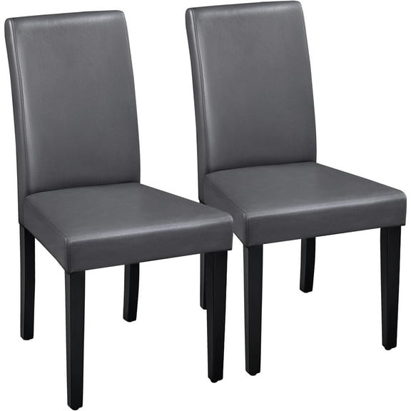 Dining Chairs Set of 2 Faux Leather Modern Dining Room Chairs with Rubberwood Legs and Padded Seat for Kitchen/Living Room/Restaurant, Dark Gray