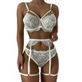thumbnail image 1 of VISgogo Conjunto de lencería Babydoll de 3 piezas para mujer, sujetador de encaje floral sexy + liguero de cintura alta + conjunto de bragas VISgogo moda, 1 of 2