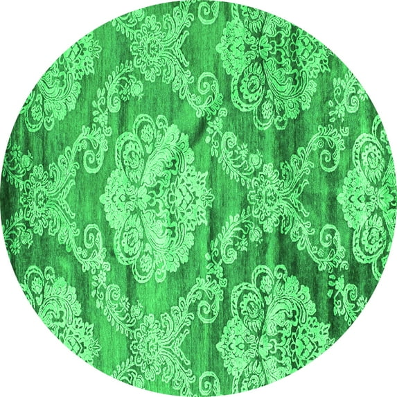 Ahgly Company Indoor Round Abstract Green Contemporary Area Rugs, 4' Round