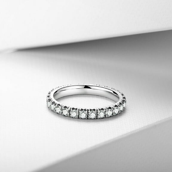 2.00 mm Colorless Moissanite Wedding Band Womens , Sterling Silver Eternity Wedding Ring