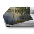 thumbnail image 3 of Nature Soft Flannel Fleece Throw Blanket, Sunny Day by Misty Lake Tree Summer Season Horizon August Landscape, Cozy Plush for Indoor and Outdoor Use, 50" x 60", Fern Green Pale Blue, by Ambesonne, 3 of 6