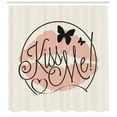 thumbnail image 3 of Kiss Me Shower Curtain, Hand Lettering Love Quote with Butterflies and Lipstick Stain Motif, Fabric Bathroom Set with Hooks, 69W X 70L Inches, Pale Pink Ivory Black, by Ambesonne, 3 of 3