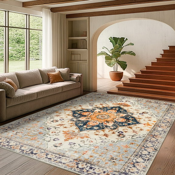 ZENELESS 5x7ft Area Rugs for Living Room,Low Pile Lightweight Print Rug,Non Slip Vintage Carpet for Bedroom Dining Room Home Office