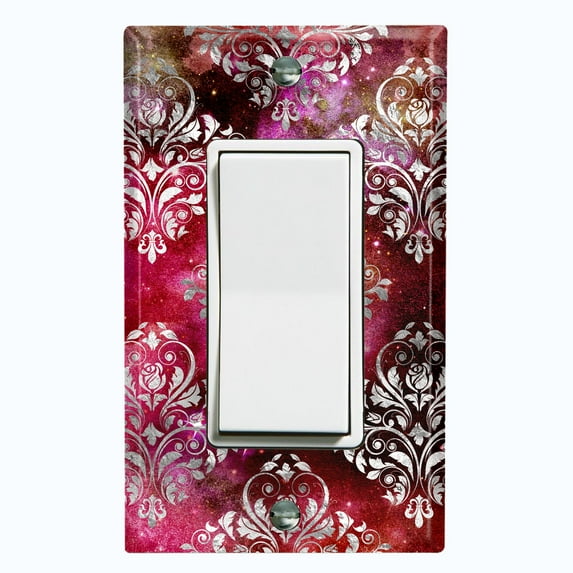 Metal Light Switch Plate Cover Elegant Red Gray Damask DAM054