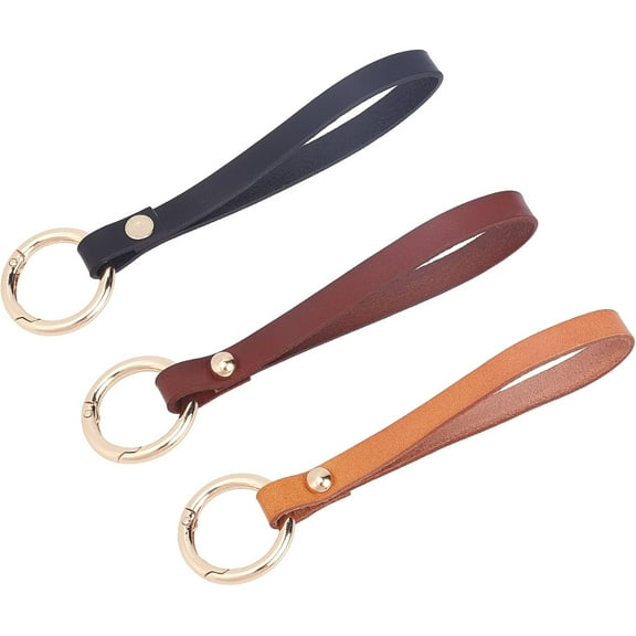 3 Colors Genuine Leather Wristlet Strap 5.5 Inch Leather Keychain Wrist Strap Purse Wrist Lanyard Replacement Keychain Hand Strap with Alloy Clasp for Short Clutch Bag Handbag Phone Case Colorful DIY