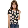 thumbnail image 3 of FAHXNVB Girls Short Sleeve T-Shirts Crewneck Chrysanthemum Print Soft Cotton Kids Casual Tees Tops Summer Fashion Breathable Shirts 3-14 Years, 3 of 8
