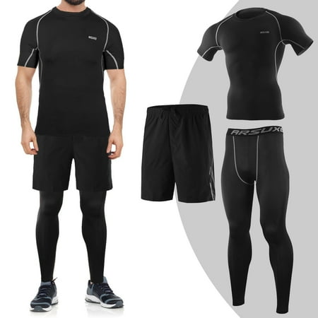 3pcs Men Workout Clothes Set Compression Pants Short Sleeve Shirt And Loose Fitting Shorts For Cycling Running Sports Gym Fitness Walmart Canada