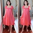 thumbnail image 2 of Women Sexy Sleepwear Silk Satin Short Sleeve Nightgown Robes Night Dress Nightie, 2 of 5
