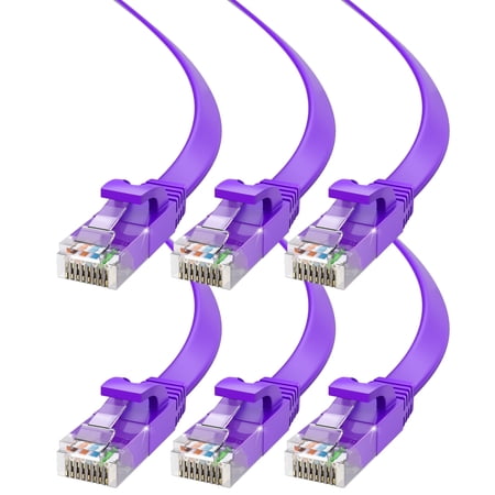Cat6 Ethernet Cable 0.6ft, 6-Pack Purple - Flat High-Speed Network Cables for Gaming, Streaming, Router, Modem, PC, PS5, Xbox - Durable & Space-Saving Design