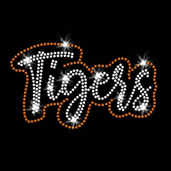 Tigers Orange Script Iron-on Rhinestone Transfer by JCS Rhinestones